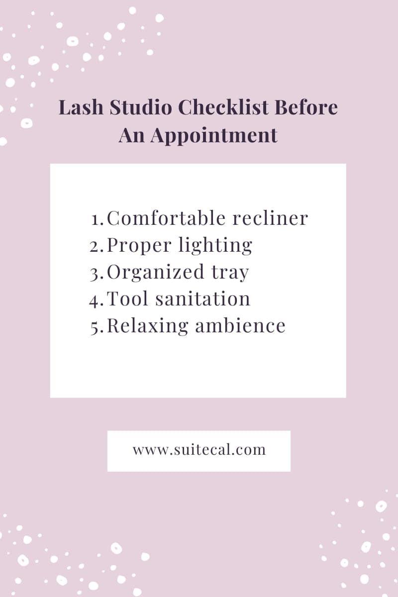 Lash studio checklist before an appointment, curated by SuiteCal