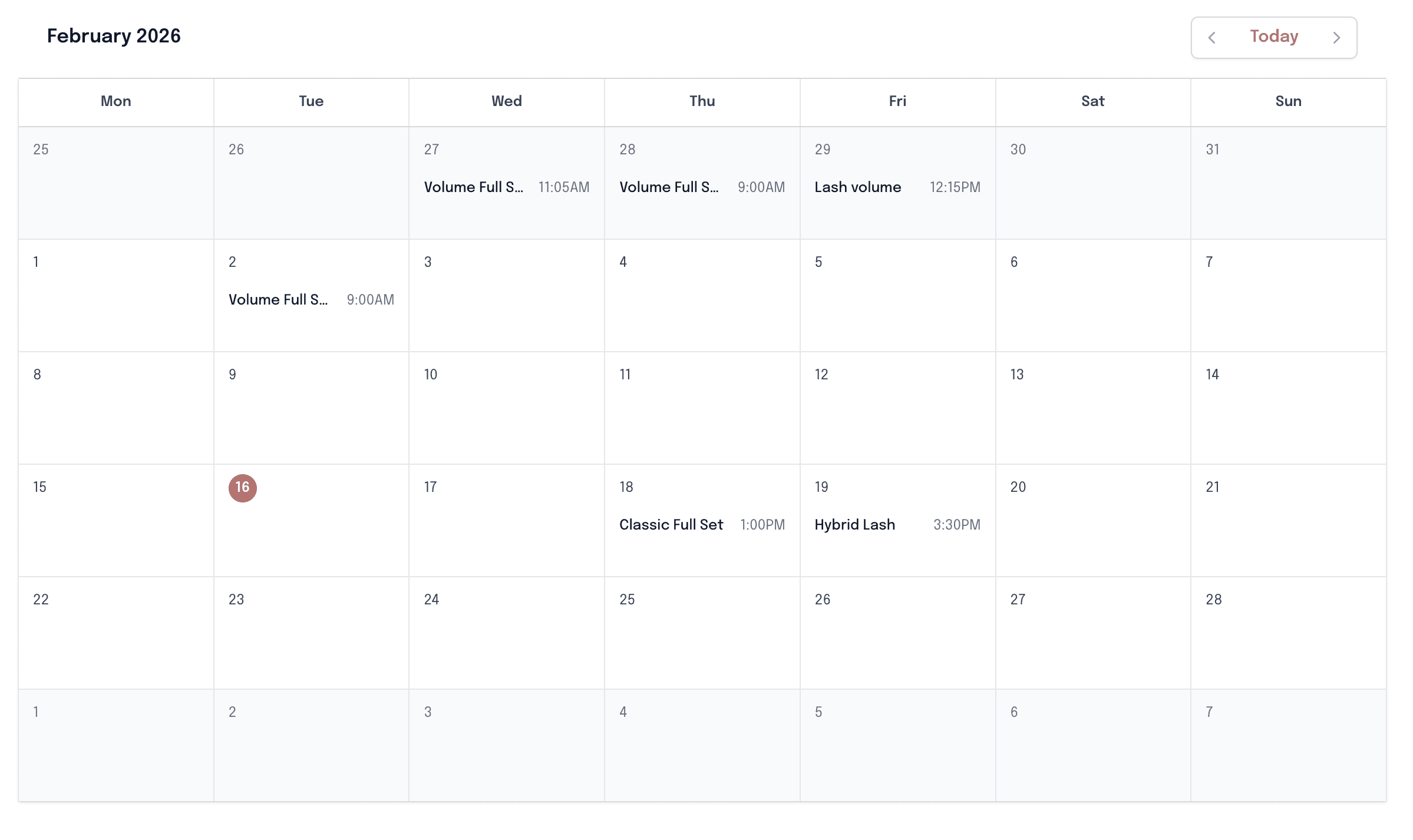Calendar Monthly View