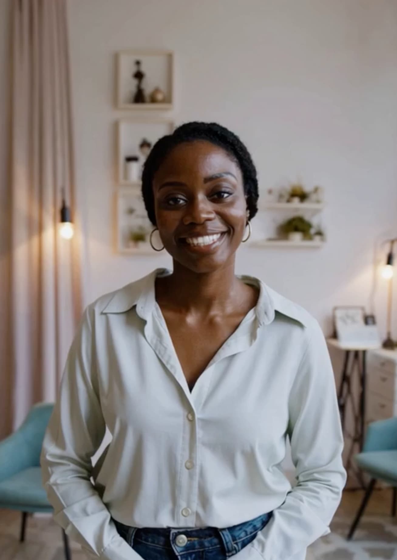 Lash artist smiling in her studio