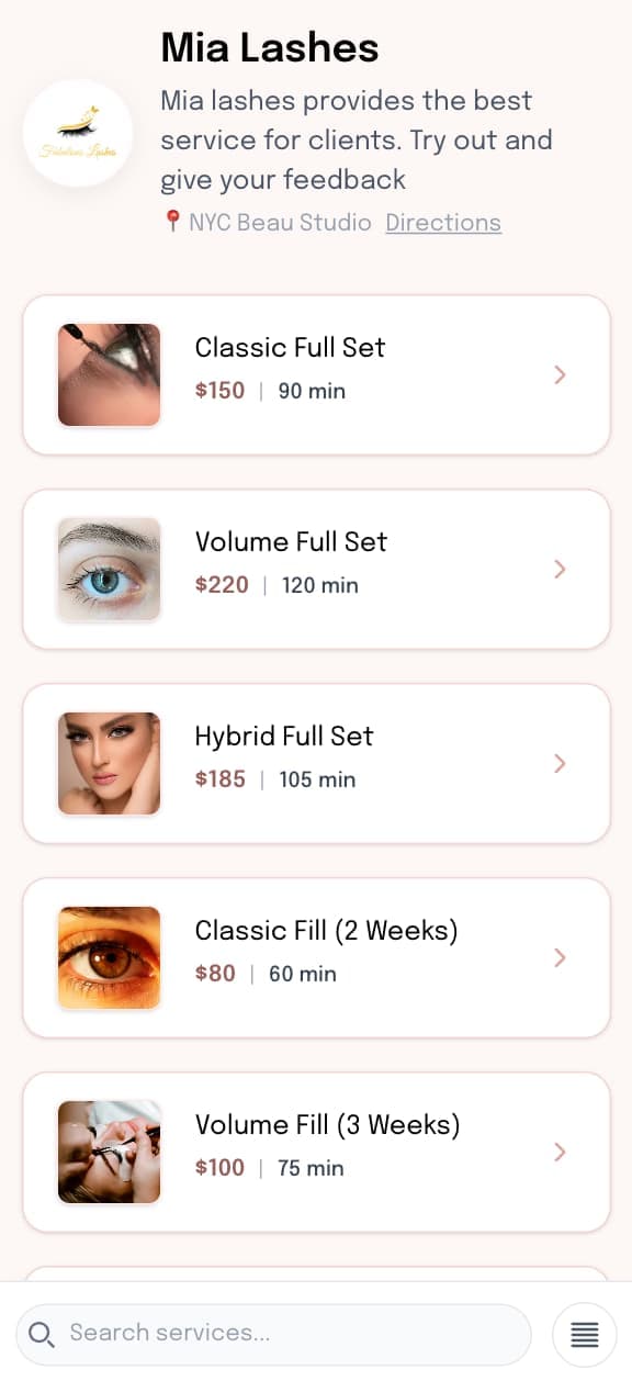 Mobile booking interface